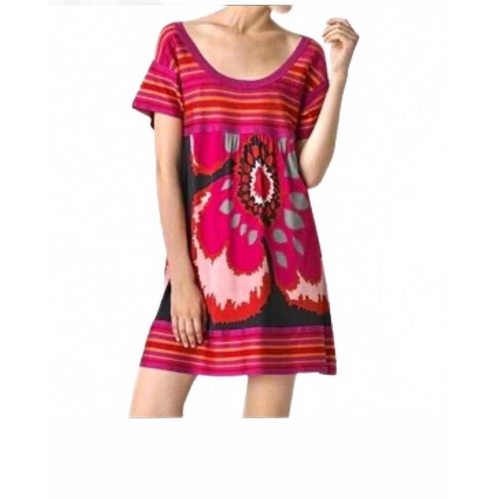 M Missoni Colorful Floral and Stripe Short Sleeve Mini Tunic Dress Size 10 NWT